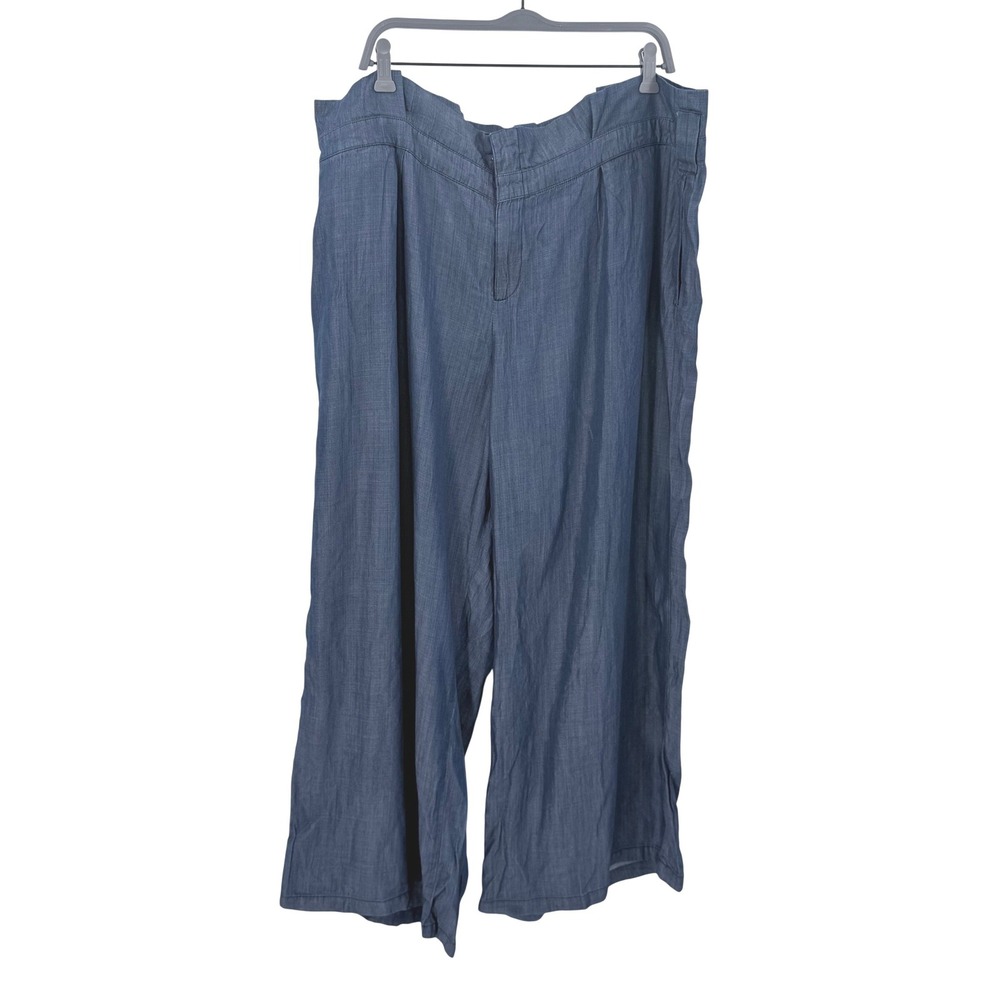 Standards & Practices Blue Tencel Wide Leg Paperbag Waist Pants Plus Size 3X